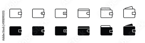 Collection of wallet icons for finance and personal items