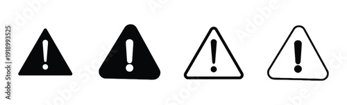 Collection of warning signs with exclamation mark, solid and outline, for alerts