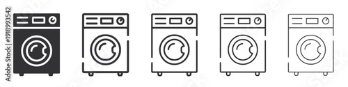Collection of washing machine icons in different styles