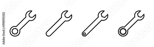 Collection of wrench icons, showing different types and styles of tools for repair and mechanics