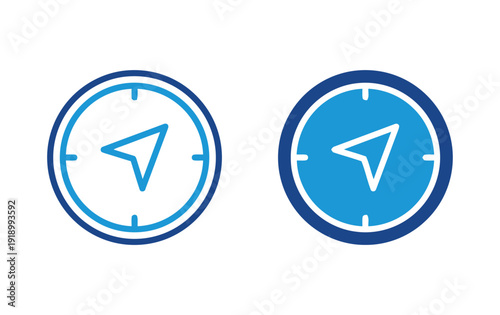 Compass and navigation icon with two styles outline and solid fill