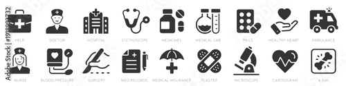 Comprehensive medical icons set for healthcare and health related topics