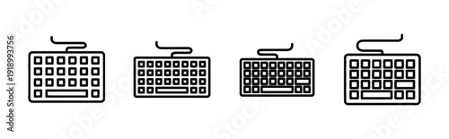 Computer keyboard icon set different angles and styles for typing input and technology concept