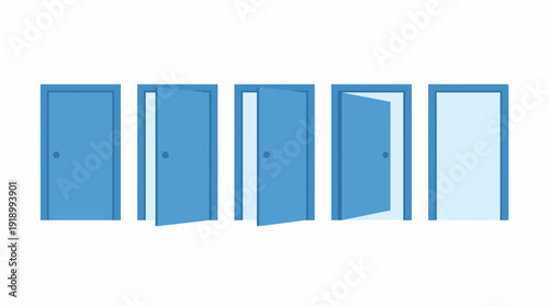 Door Opening Stages Vector – Stylized Icons of Closed, Partially Open, and Fully Open Doors for Opportunity, Choice, Transition, and Interior Design Projects