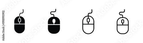 Computer mouse icons in solid and outline styles for pointing and clicking