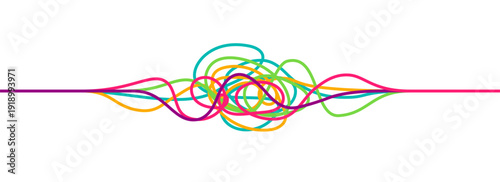 Colorful, continuous squiggle cable background. Vibrant abstract wavy lines vector design. Multicolored interconnected flowing wire illustration