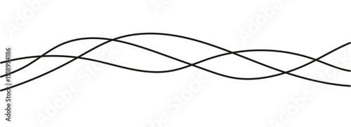 Continuous squiggle lines, abstract design. Black wavy cable flowing squiggles. Decorative borders, flowing curves, vector illustration