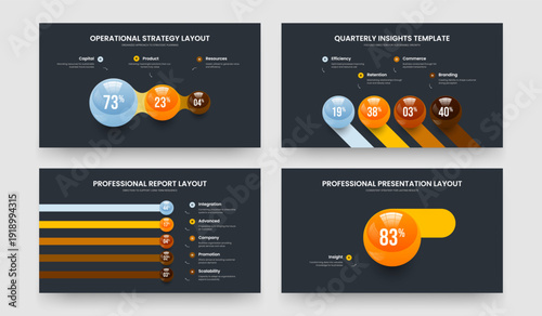 Simple Forecast Three Four Five One Step Chart Slideshow Layout Vector Illustration Bundle. Modern Visualization 3 4 5 1 Element Graph Slide Design Collection.