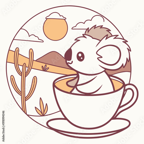 Playful Playful Koala design, styled with in a teacup and Sundown Glow shades in a Desert sunset setting