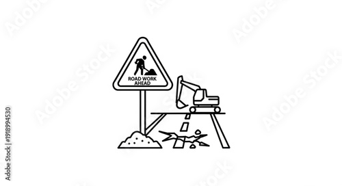 Roadwork Caution Sign Illustration Graphic.