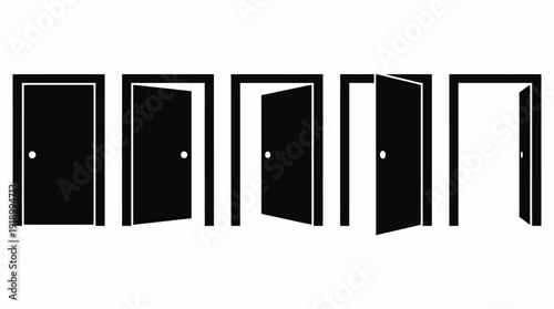 Door Opening Stages Vector – Stylized Icons of Closed, Partially Open, and Fully Open Doors for Opportunity, Choice, Transition, and Interior Design Projects