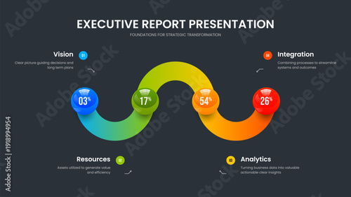 Simple Strategy Slide Design Vector Illustration. Marketing Briefing Four Step Infographic Frame Layout. Minimalist Growth 4 Element Diagram Presentation Template.