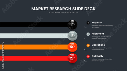 Sales Overview Four Option Infographic Frame Design. Investor Analysis 4 Element Diagram Presentation Template. Professional Review Slide Layout Vector Illustration.