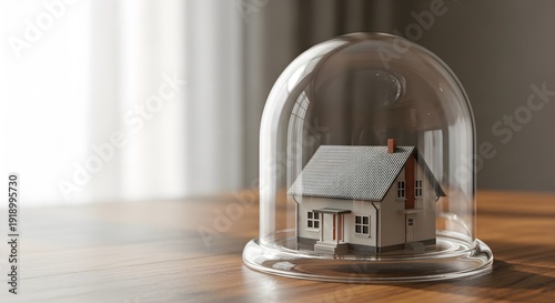 House Model Under Glass Dome – Property Insurance and Financial Protection Concept in Natural Light
