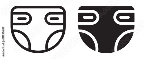 Baby Diaper Icon Set – Infant Care and Hygiene Vector Illustration. Baby Diaper Symbols. Vector Icon Set for Parenting, Infant Care, and Hygiene Products.