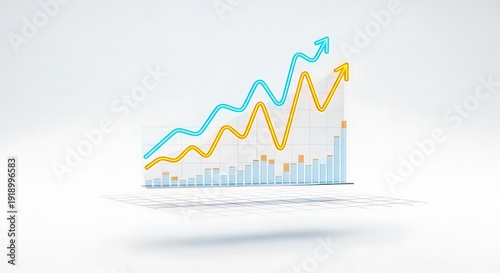 Two rising line graphs show positive financial growth trends above a bar chart.