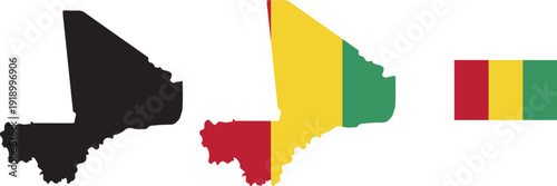 Mali country map graphic with vertical tricolor flag palette minimal national identity