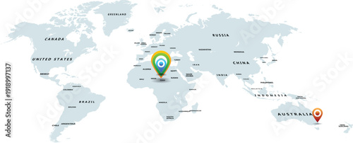 Labeled political world map with country names educational infographic