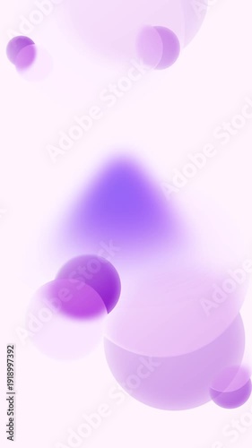 Abstract loop animated background with violet rotating light and violet glass circle sphere moving around. Vertical video for social network.