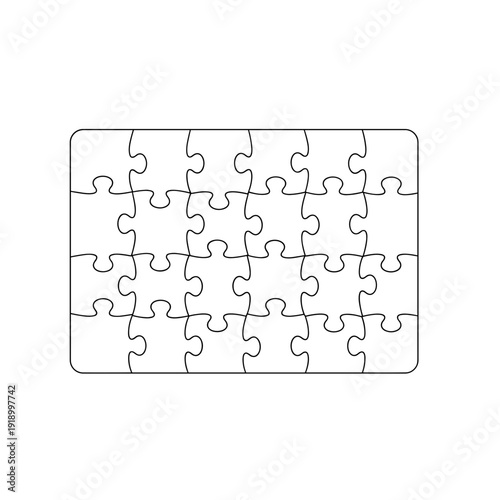 Rectangular puzzle mat with interlocking pieces isolated on a clean white background, simple black outlines