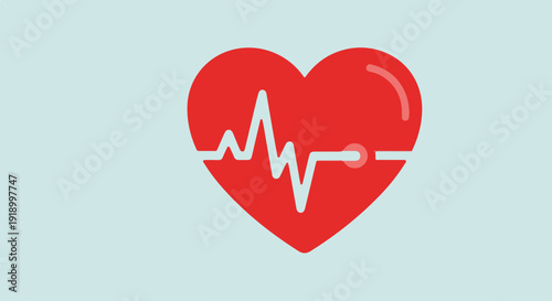 Red heart symbol with ecg line on light blue background representing health and wellness concept