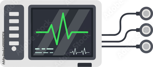 Ecg monitor displaying vital signs with electrodes connected medical technology for health monitoring and diagnostics
