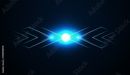 A futuristic stream of arrows highlights innovation, blending quantum energy with digital growth and business success. Dynamic arrows move forward in a glowing line