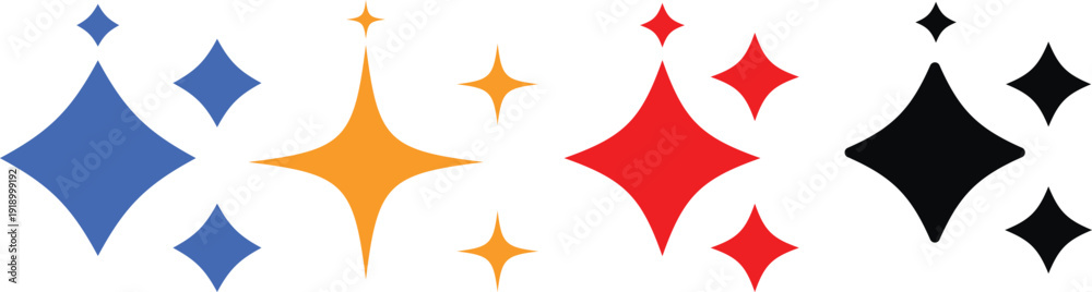 Obraz premium vector illustration Sparkles symbol. Red ,blue and yellow sparkle shapes isolated on white background.