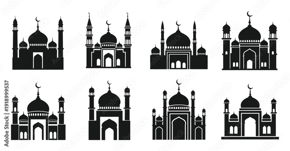 custom made wallpaper toronto digitalCollection of Islamic Mosque Silhouettes with Domes and Minarets