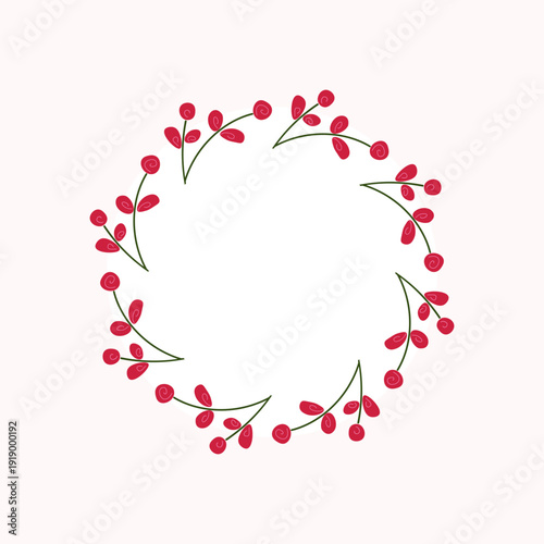 Red Berry Wreath Illustration Decorative Botanical Circle Frame
