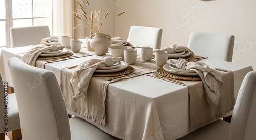 Elegant dining table set for dinner in modern minimalist home