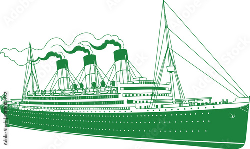 Cruise ship line drawing on transparent background vector illustration