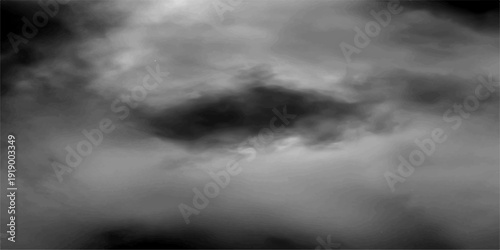 Storm background with gray clouds. Isolated white fog on the black background, smoky effect for photos and artworks. Abstract smoke texture frame over black background. Dark Cloudy Smoke Texture High-