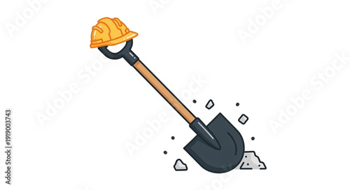 Shovel with Hard Hat Illustration.