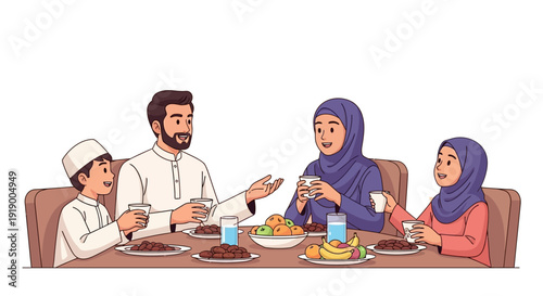 Family gathering around the dinner table enjoying a meal together with smiles and warmth in a cozy atmosphere