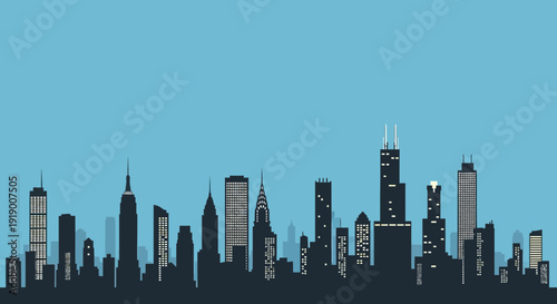 Chicago city skyline with modern skyscrapers at dusk