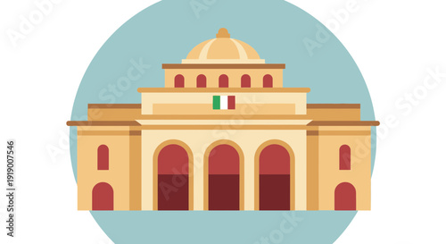 Italian government building with domed roof and arched windows