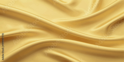 Warm Beige Gold Satin Silk Background with Smooth Waves, Draped Fabric Folds and Luxury Texture