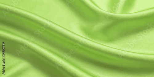 Bright Lime Green Satin Silk Background with Smooth Draped Waves, Soft Folds and Glossy Texture