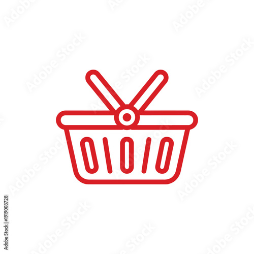 Red outline icon of an empty shopping basket