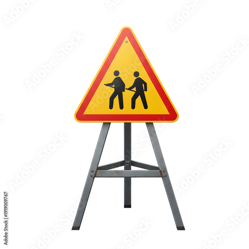 Triangular Pedestrian Crossing Road Sign on Metal Tripod Stand