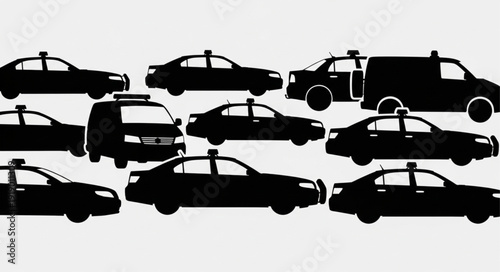 Collection of Police Car Silhouettes on White Background.