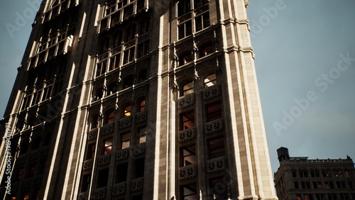 Fotografie Sunlit masonry skyscraper with details showcasing neoclassical pilasters and dec