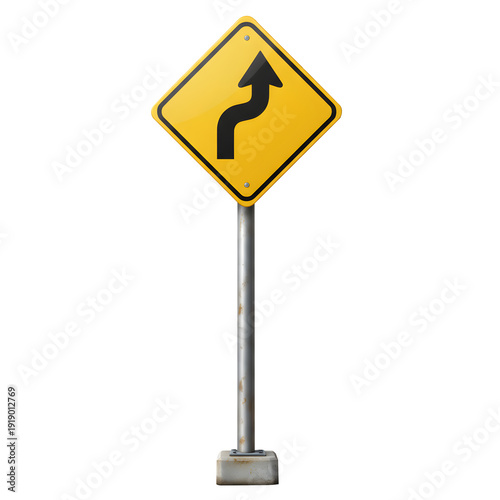Yellow Diamond Winding Road Ahead Caution Traffic Sign