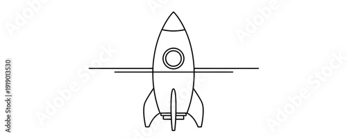 Rocket in line art style. Minimalist drawing of a spaceship flying upwards made in a single continuous line. Vector illustration symbolizing speed, technology, and development.