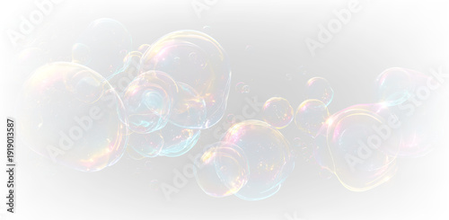 Foto Realistic Glass Soap Bubble Vector Illustration PNG with Shiny Floating Bubbles