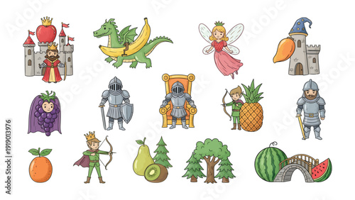 Whimsical Fruits and Characters: A fantastical assortment of animated characters and fruits, each meticulously designed to spark imagination and bring joy to viewers.