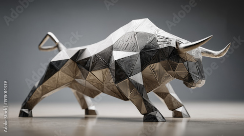 Geometric Bull Sculpture: A...