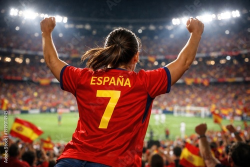 Spanish Female Soccer Fan Celebrating