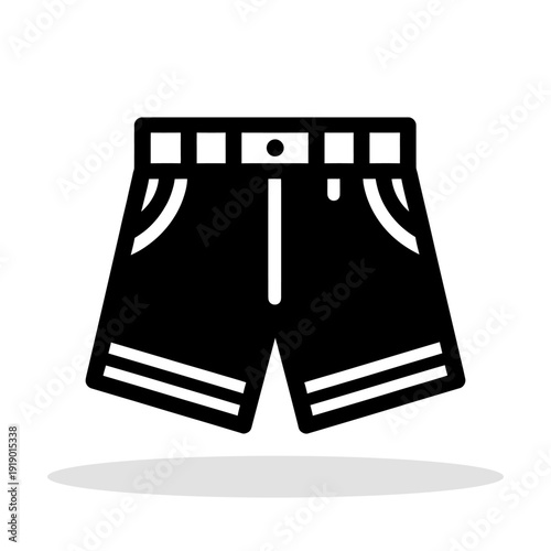 Black silhouette icon of short shorts with pockets and a belt. Concise vector illustration of clothing in a simplified graphic style.